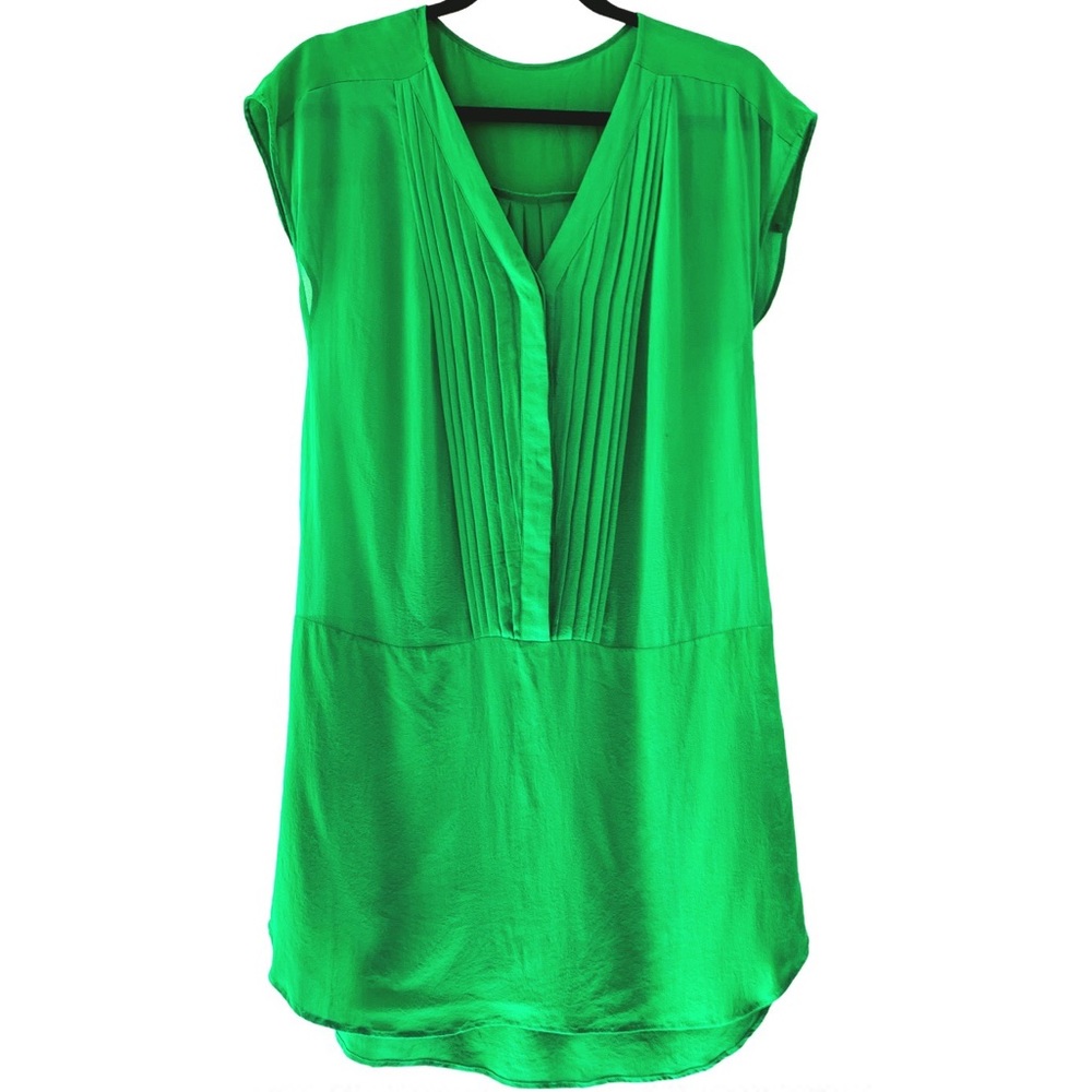 Green Sheer Tunic Button Up Sleeveless Dress S/M